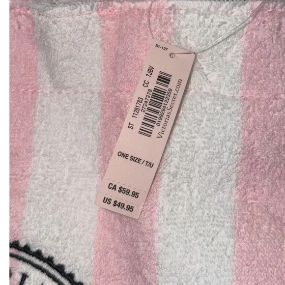Victoria's Secret Beach Tote Women OS Pink White NWT Striped Terry Cloth Bag - Picture 2 of 5